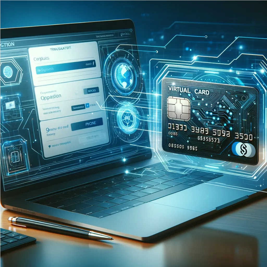 Virtual credit card used in B2B credit card processing transaction on a laptop